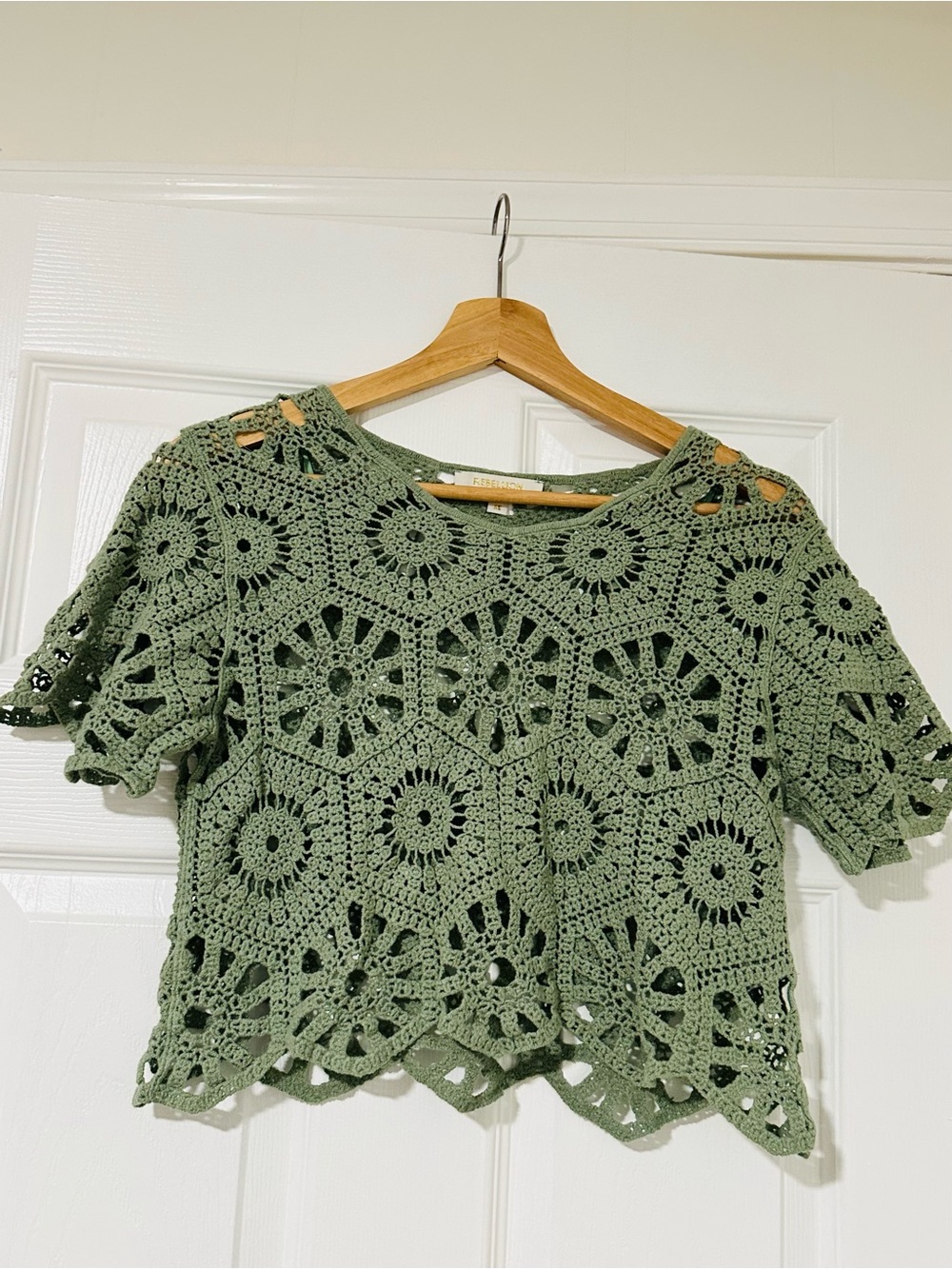 Crochet Floral Boxy Top - Sage Green